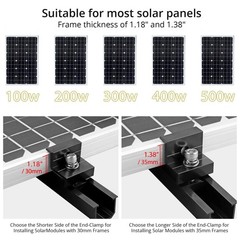 Anbte Solar Panel Mounting Brackets, 4.72″ Rails + 1.38″& 1.18″ clamps, Black