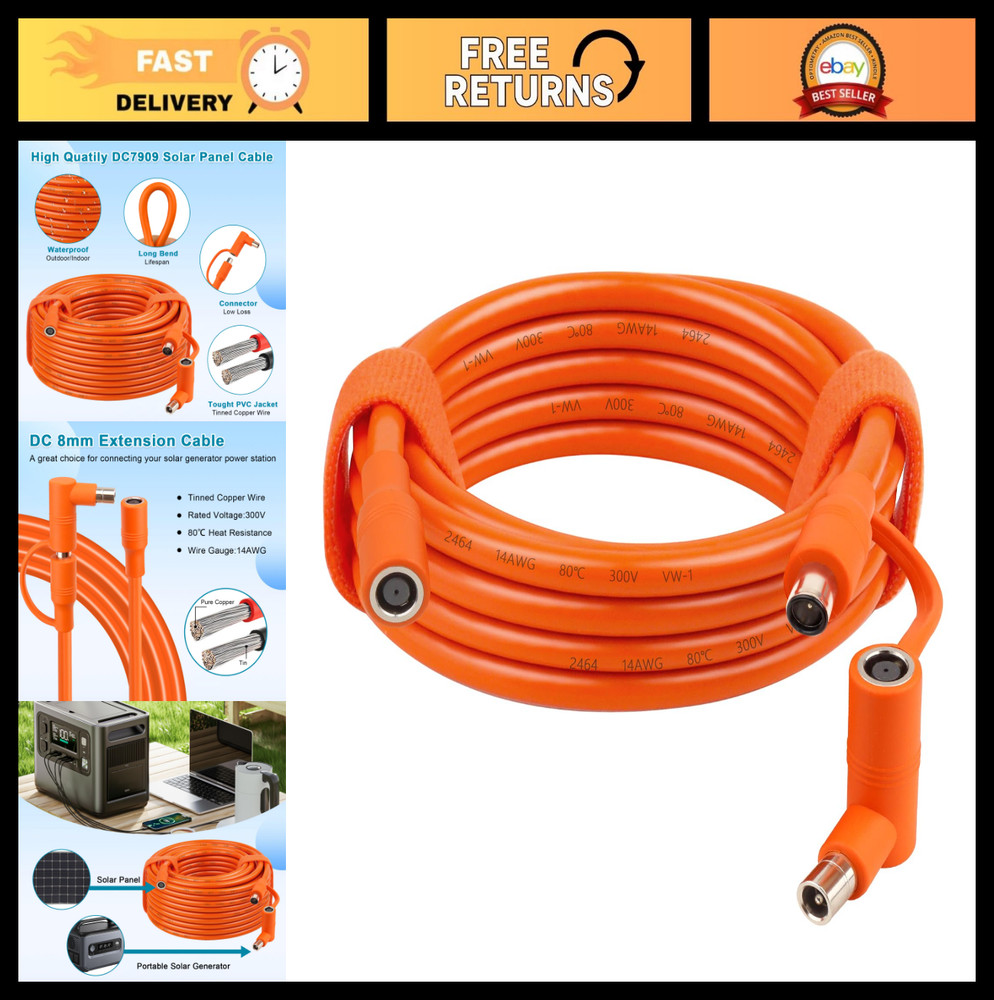 10FT 14AWG DC Extension Cable, 8mm Power Cord for Solar Generators & Panels