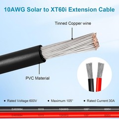 10AWG 15FT Solar to XT60i Extension Cable 3 6 10 35 50 75 100FT Heavy Duty Adapt