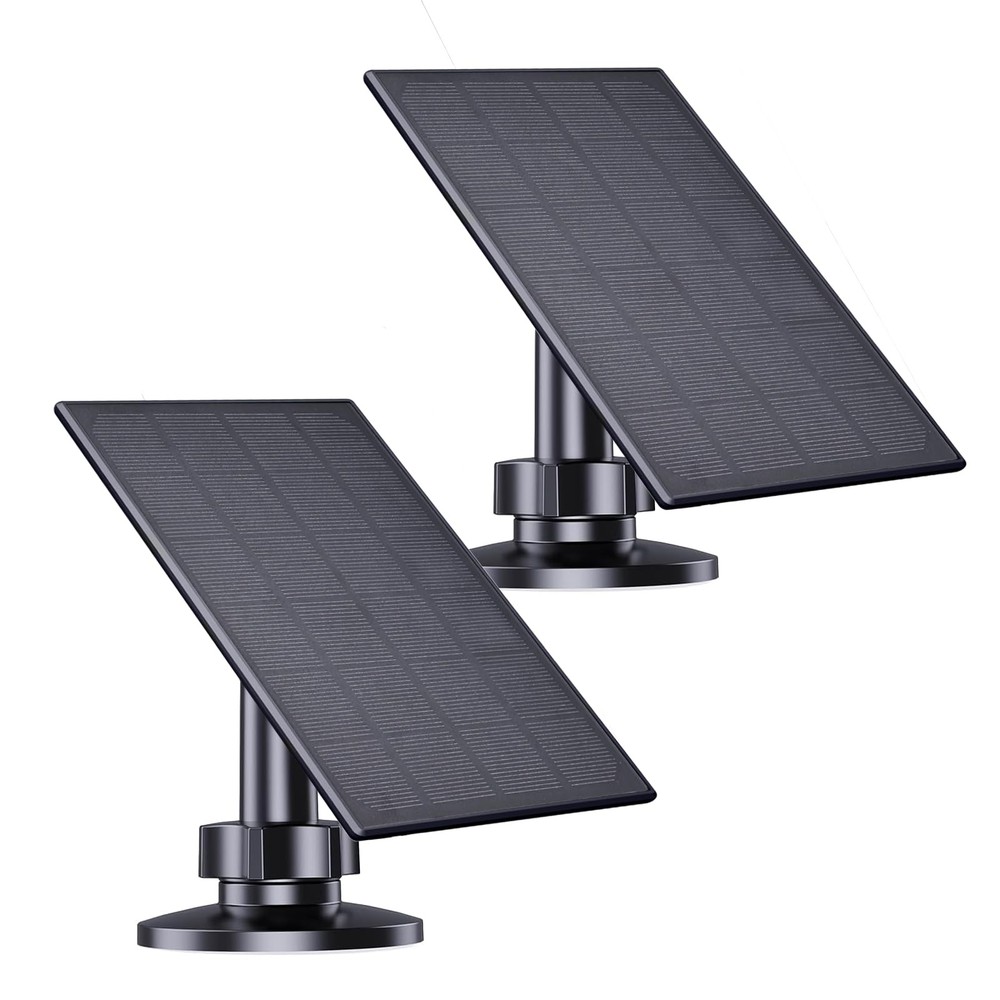 Solar Panel for Security Camera, 2W Solar Charger with Micro USB & USB-C Port…