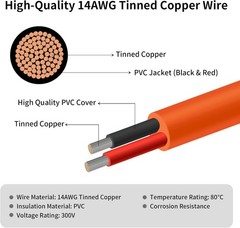 Solar Connector to DC 8mm Adapter Cable 50FT, 12AWG + 14AWG Tinned Copper Wire w