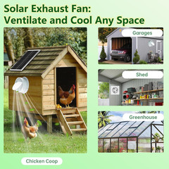 Solar Powered Fan, 9.1″ Solar Exhaust Fan Kit, 25W Waterproof Chicken Coop Fans
