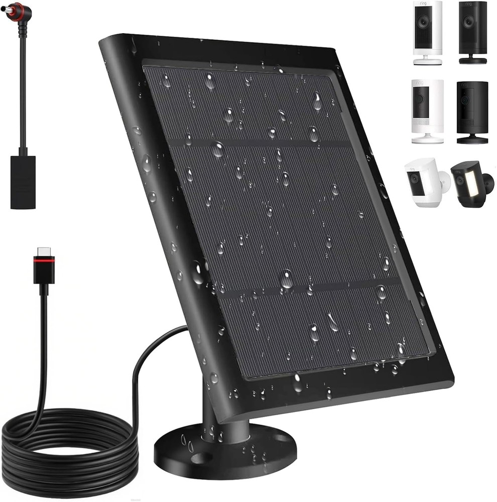 5W Waterproof Solar Panel for Ring Camera with 10FT Cable, Black 1 Pack