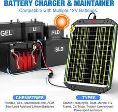 25W 12V Solar Powered Battery Charger & Maintainer, Built-In Smart MPPT Charge C