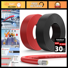 8AWG Solar Panel Wire 2x30Ft Tinned Copper PV Cable Outdoor Extension Automotive