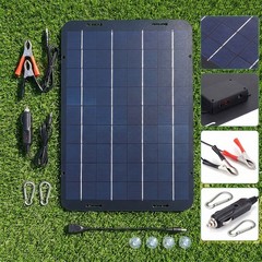 Waterproof Solar Battery Maintainer USB Charger 30W 12Volt Car RV Tender Trickle