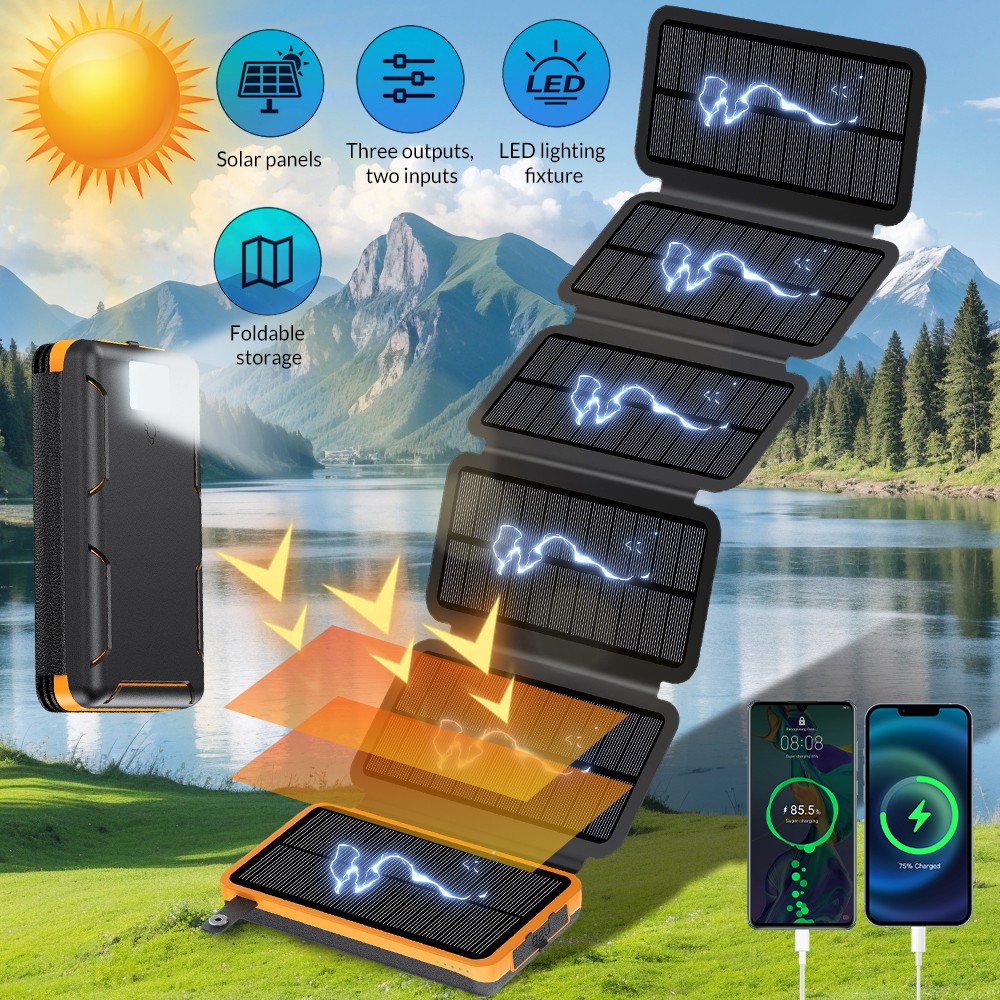 46800mAh Solar Power Bank Folding Solar Panel For Camping Mobile Phone Charger