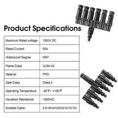 6 to 1 T Branch Connector Solar Panel Connectors Cable Splitter Coupler 1 Mal…
