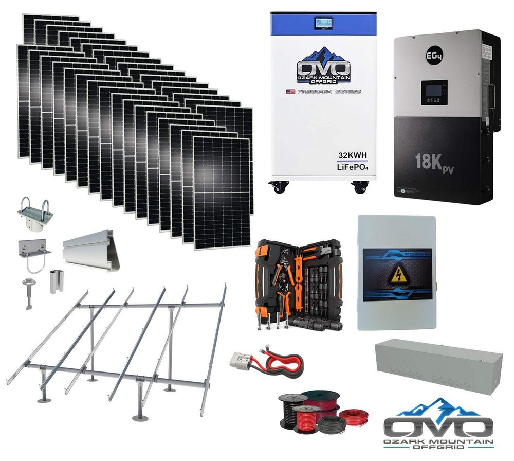 17KW Complete Offgrid Solar Kit + EG4 18kPV + 32KW OMO 48V Freedom Series Lithiu