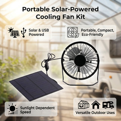 Solar Powered Small Cooling Fan Kit 5W 6V Panel USB 5V Plug Portable Vent Fan