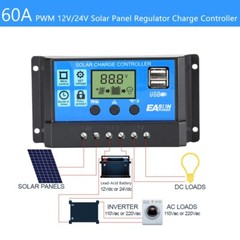 60A Solar Panel Battery Regulator Charge Controller PWM LCD Dual USB 12V24V