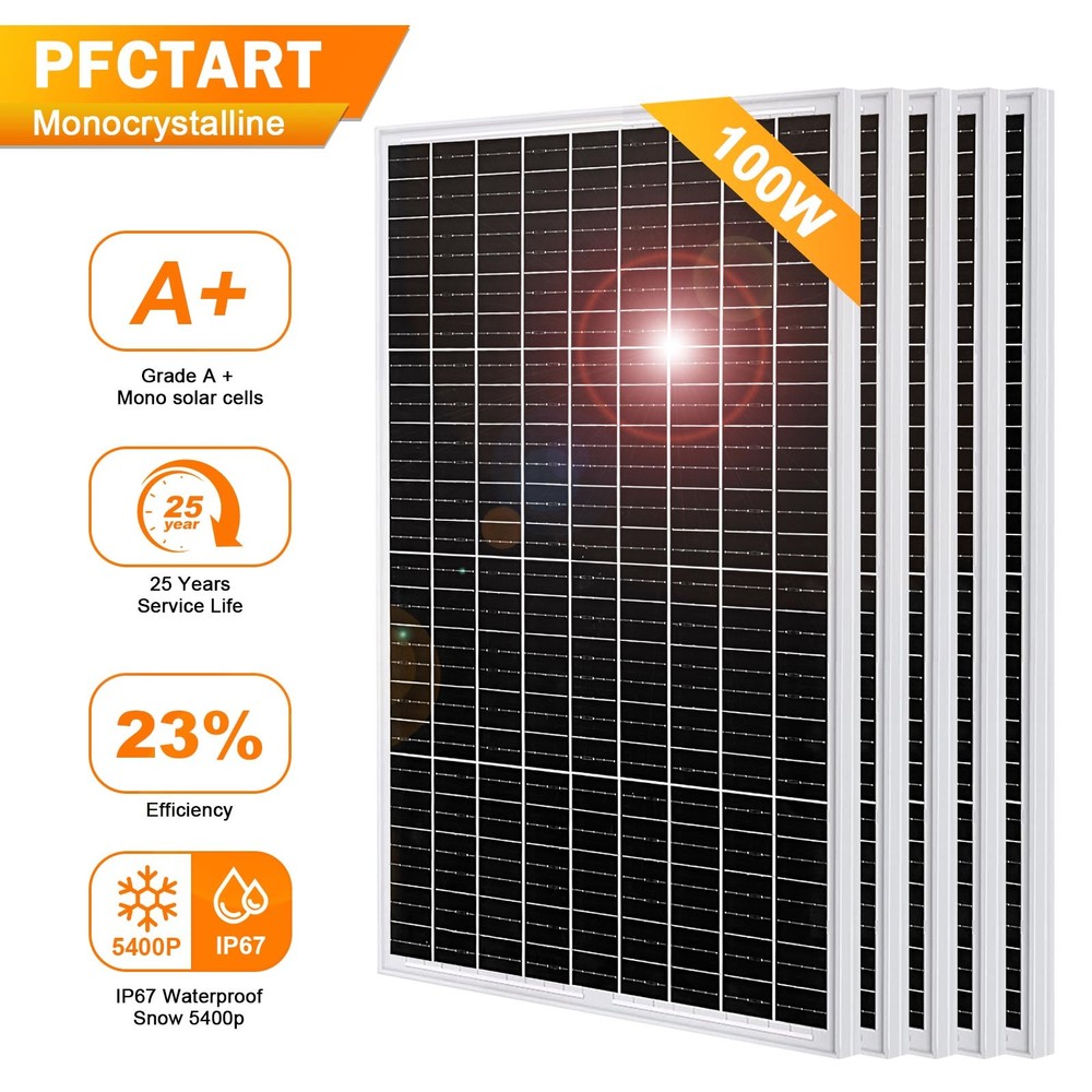 PFCTART 100Watt 12V Solar Panel 5pcs PV Module High Efficiency Off Grid PV Power