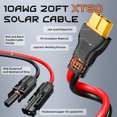 20FT 10AWG XT60 Solar Charging Cable, GIBBAB Solar Panel Connector to XT60 Ex…