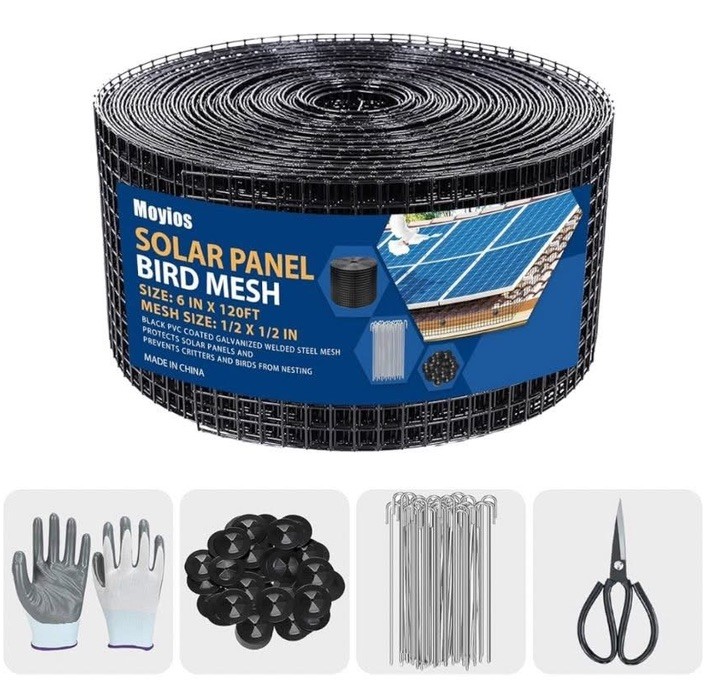 6in x 120ft Solar Panel Bird Mesh Black PVC Coated Steel Solar Panel Bird Guard