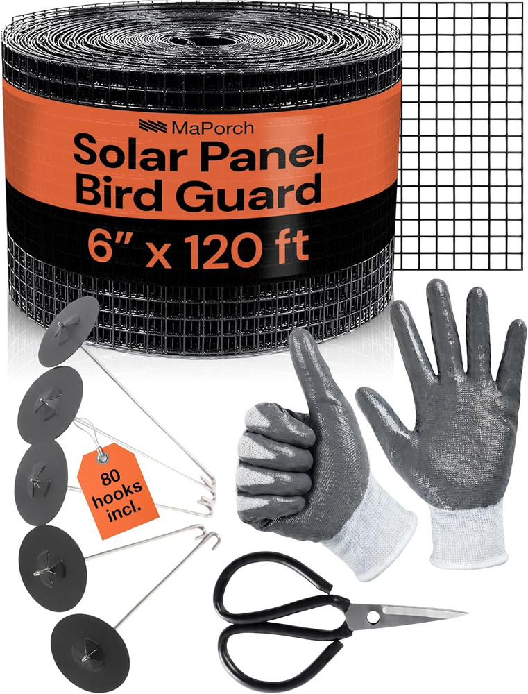 Solar Panel Bird Guard Mesh Screen – 6 in X 120 Ft Black PVC Coated Galvanized S