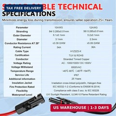 2×50 Feet Solar Panel Extension Cable- 10AWG Solar Cable Solar Panel Cable with
