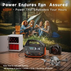 Portable Power Station 600W 293Wh Camping Lithium Battery, Portable Generator…