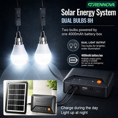 Grennova Portable Solar Light Kit USB Charger 2PCS Switch LED Bulbs