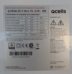 QCELLS 405W Q.PEAK DUO BLK ML-G10+ Lot of 22 Solar Panels.
