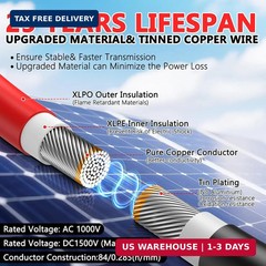 2×50 Feet Solar Panel Extension Cable- 10AWG Solar Cable Solar Panel Cable with