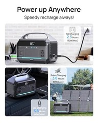 Portable Power Station 600W with Solar Panel, 288Wh LiFePO4 Battery, Grey