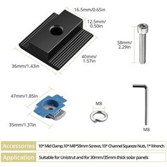 10pcs Solar Panels Mid Clamps for Unistrut, Aluminium Solar Panel Brackets 30…