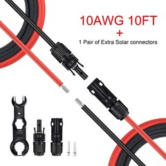 Solar Extension Cable 10FT 10AWG IP68 Waterproof with Connectors – Outdoor Use