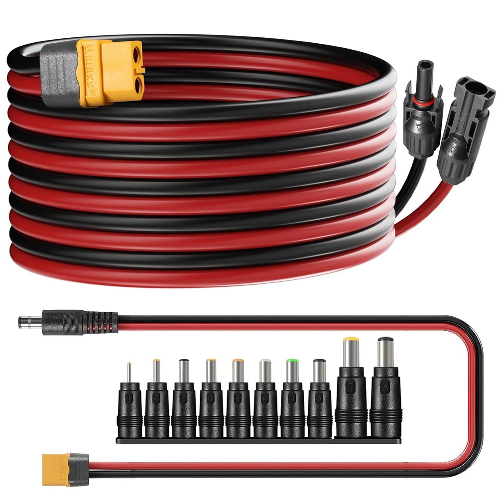 12awg 10ft Solar Cable Xt60 Charge Extension Cable with Free 10-in-1 Solar