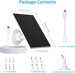 2W Solar Panel for Security Camera Outdoor, USB/USB-C Charger with IP65 Waterpro