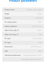 1000W Solar Power Station 902.4Wh Outdoor Energy Supply 220V 12V Output Lifepo4