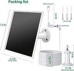 Solar Panel Ring Camera 6W Solar Charger W/ USB-C & Barrel Plug Ring Stick Up