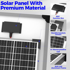 Voltset 50W Solar Panel Kit, 12V Solar Battery Trickle Charger Maintainer + 10A