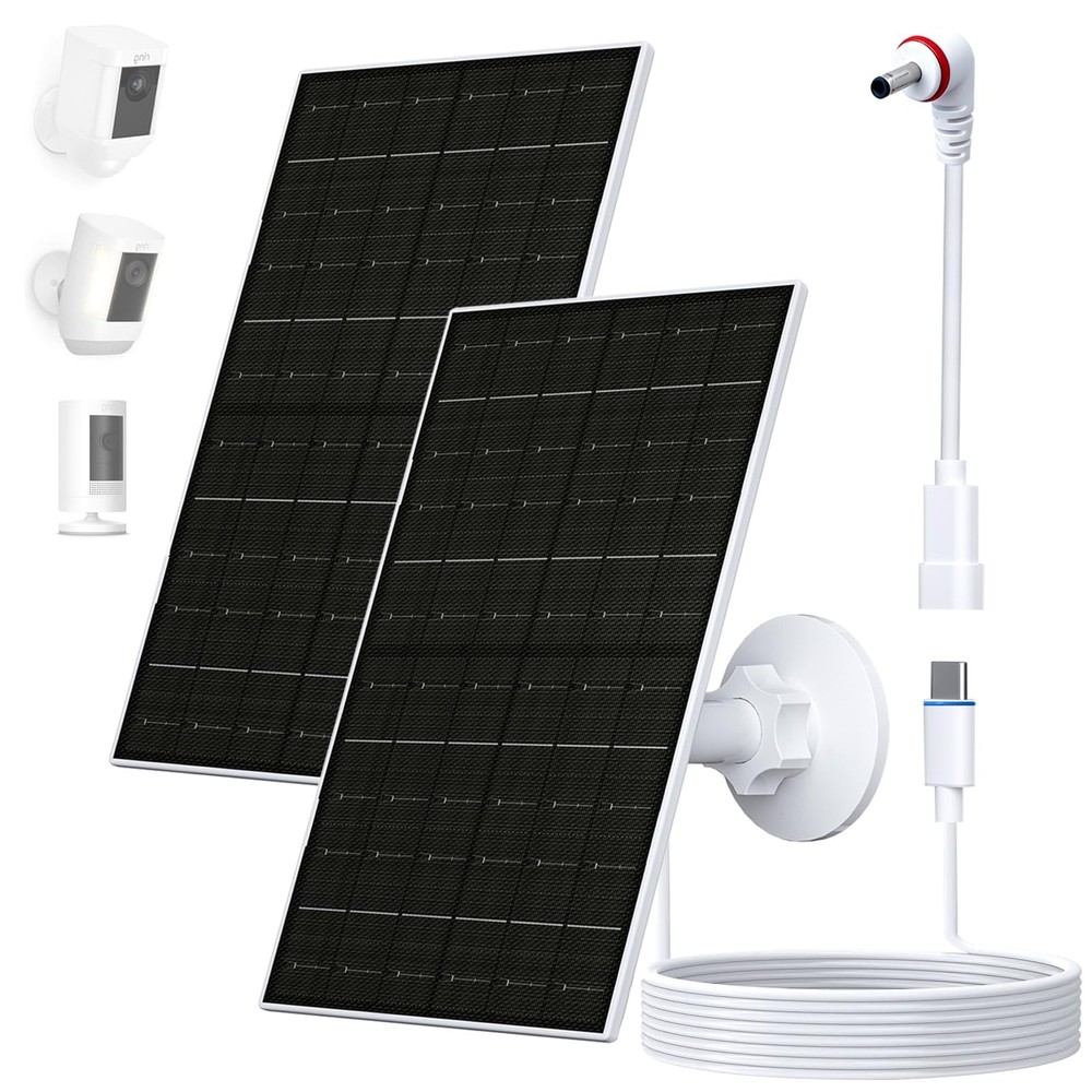 6W Solar Panel for Ring Camera, DC 3.5×1.35mm & USB-C Solar Charger Compatibl…