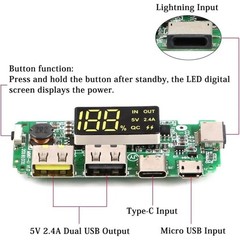 2PCS Lithium Battery Charging Circuit Board Dual USB 5V 24A Digital Display