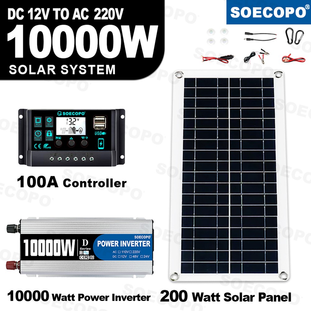 1000W Inverter Solar Panel Kit Solar Power Generator 100A Home 110V Grid System