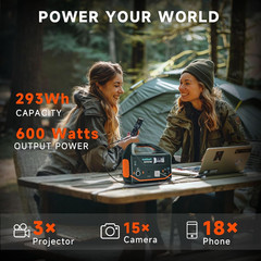 Portable Power Station 600W 293Wh Camping Lithium Battery, Portable Generator fo