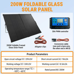 200W Foldable Solar Panel Kit,25% High-Efficiency A+ Monocrystalline Glass Panel
