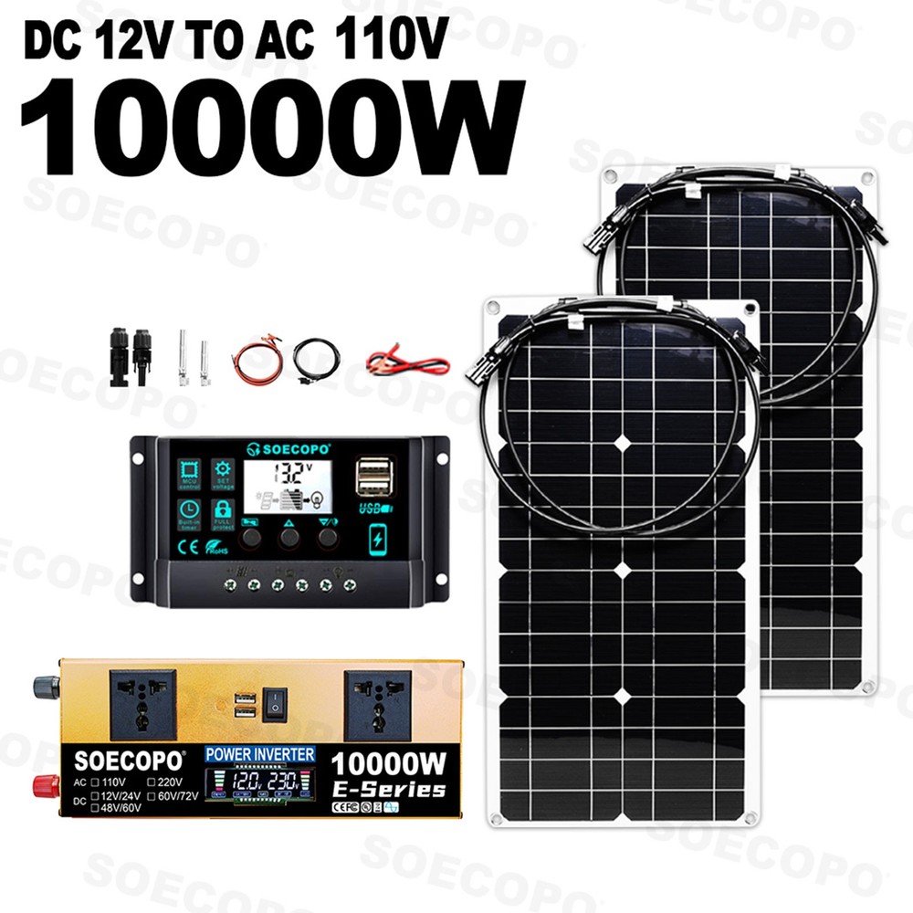 SOECOPO off grid portable 10000W Peak Solar Kit 2pcs Flexible Panel Controller
