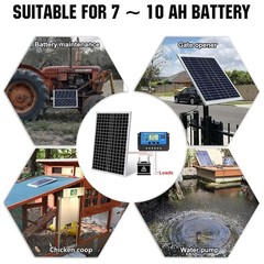 12V 10W Solar Panel Battery Charger for Vehicle Gate Opener Black
