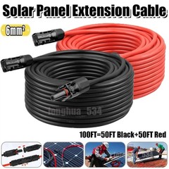 10 AWG Solar Panel Wire 100Ft 6mm² Extension Cable for RV & Marine Black+Red
