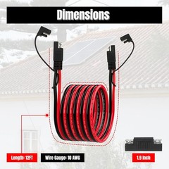 12FT 10AWG SAE Extension Cable, SAE Connector Cable Quick Disconnect Connector