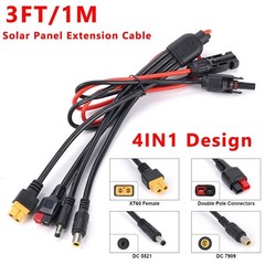3ft Solar Panel Extension Cable 4in1 Flexible Wire DC5521 DC7909 XT60 Connectors