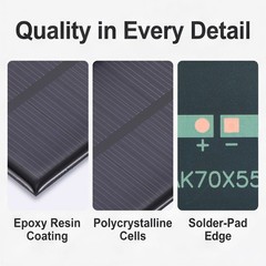 2Pcs 5.5V 0.495W 90mA Mini Polycrystalline Solar Panel 2.8×2.2″/70x55mm