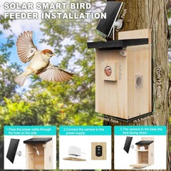 Solar Bird House W/ Camera 1080P HD Wooden Smart Birdnest Solar Powered Watch