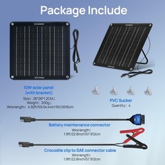 Solar Trickle Charger Maintainer OBDII 10W 12V Waterproof Kit Portable Stand for