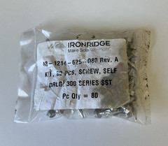 80 pack of IronRidge 48-1214-625-Q80 Rev A Self Drilling Screw #8 SS 3/4”