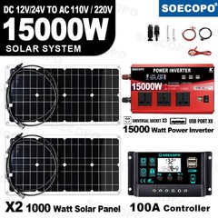 15000W Peak Solar System Kit 2pcs Flexible Panel DC12V/24V AC110V/220V Inverte