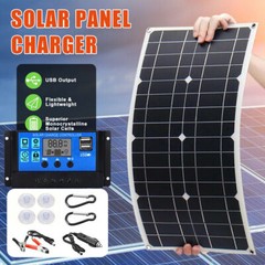 100W 80W 50W Solar Panel Kit 12V Battery Charger w/30A LCD Controller Camping RV