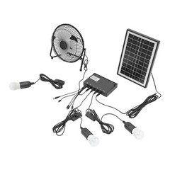 Solar Lighting & Fan Kit with 3 Bulbs USB Charging for Home Outdoor Camping