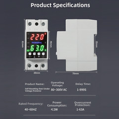 Auto Reset Dual LCD Voltage Protector for AC80-300V Overcurrent Up to 63A
